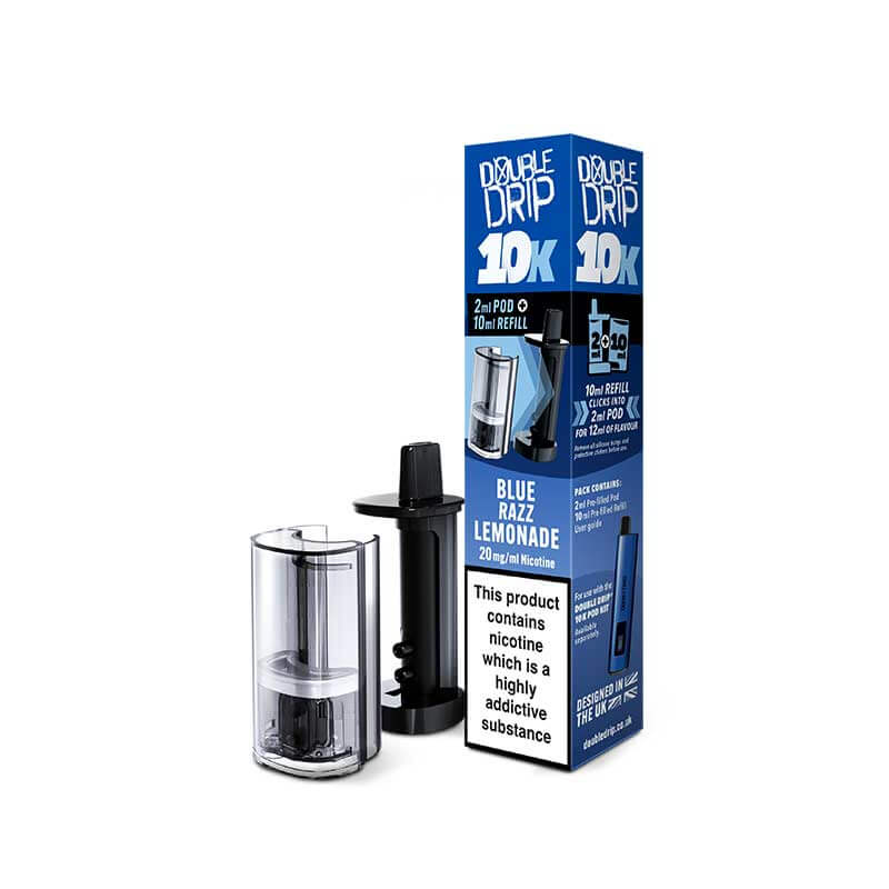 Double Drip 10K Blue Razz Lemonade Prefilled Vape Pods + Refill