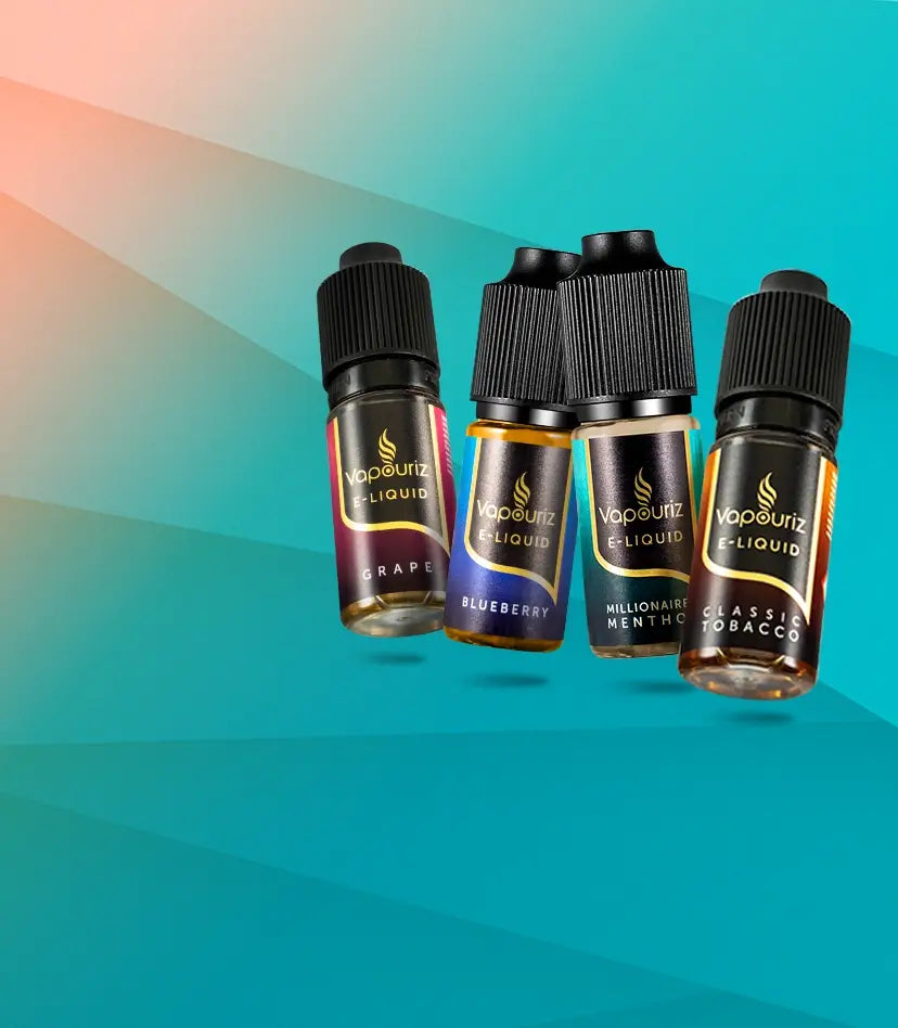 Vapouriz Premium e-liquid on n aqua background