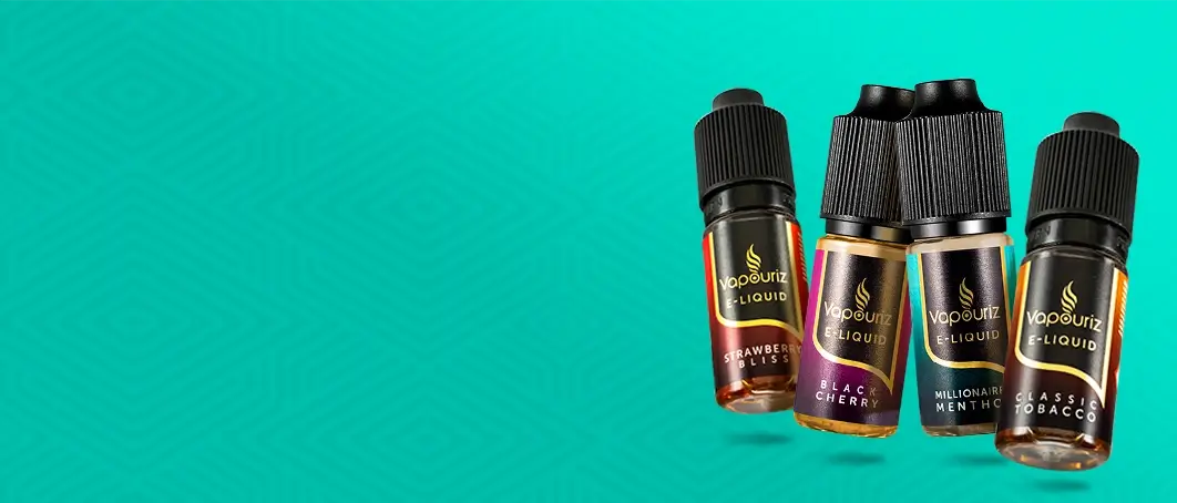 Vapouriz Premium e-liquid range on an aqua green background