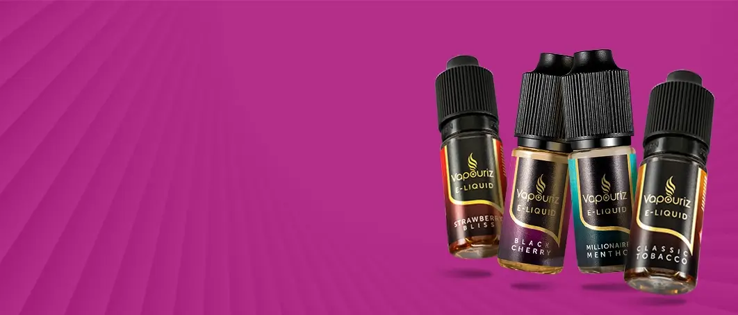 Vapouriz Premium e-liquid on a pink background