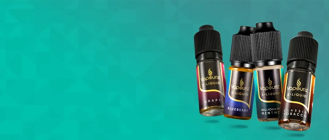 Vapouriz Premium e-liquid on an aqua blue background