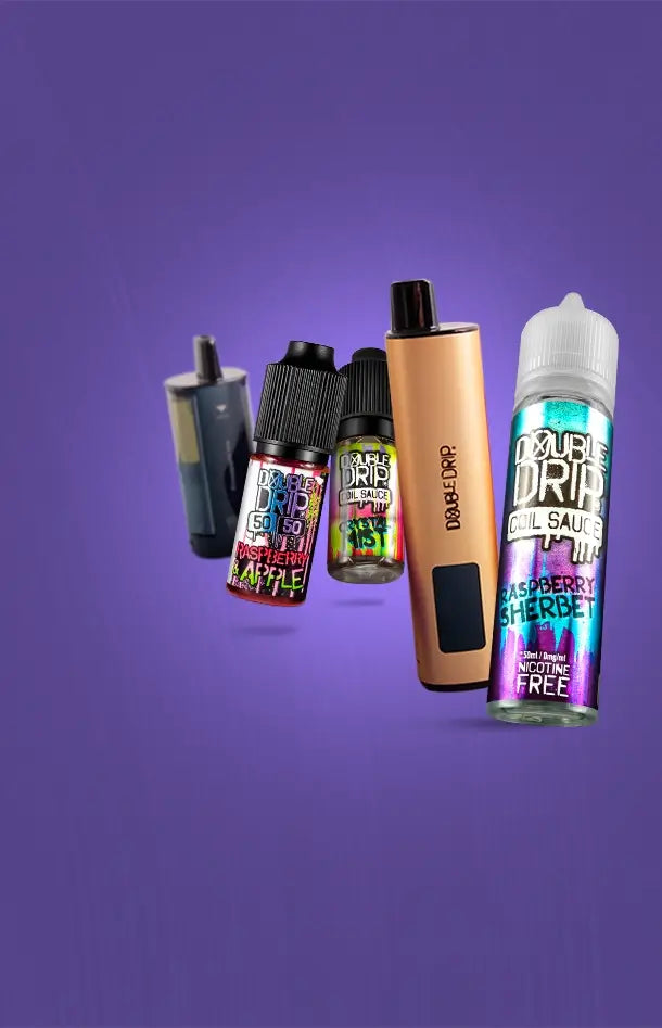 Double Drip range of products on a graduated purple background