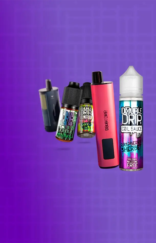 Double Drip Liquid & Hardware Range on a purple background