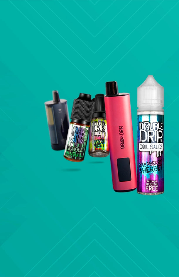 Double Drip range of products on an aqua background