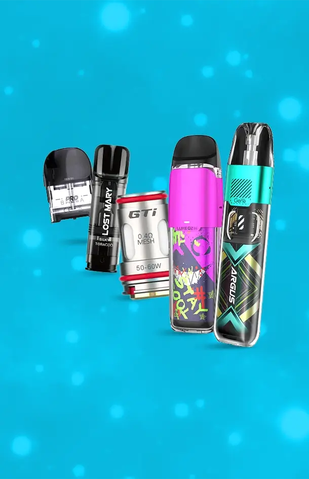 Vape clearance products on a blue snowy background
