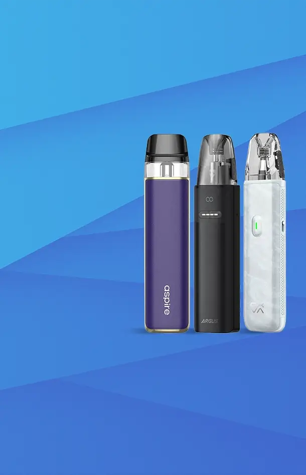 Latest vape kits on a graduated blue background