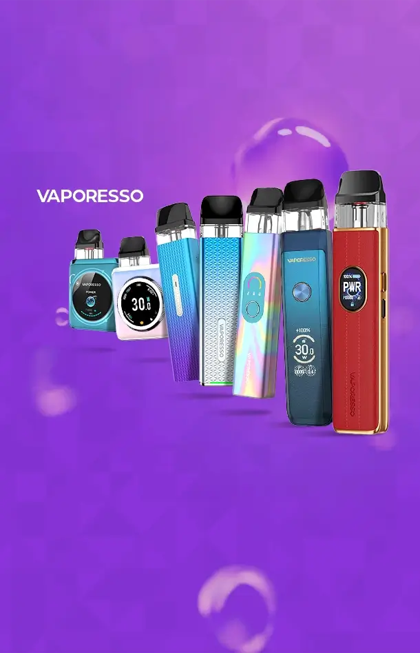 Vaporesso XROS pod kit family arranged on a purple background