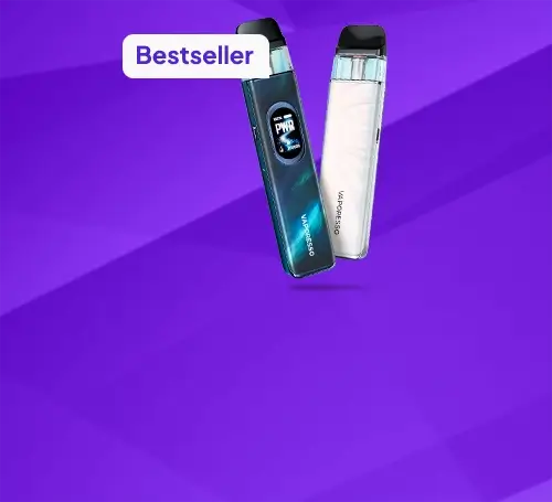 Vaporesso Xros 6 & 6 Mini pod kits on a purple patterned background