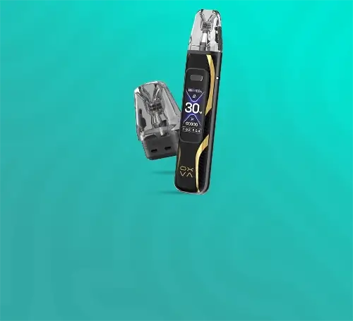 Oxva kit and pod on an aqua green rippled background