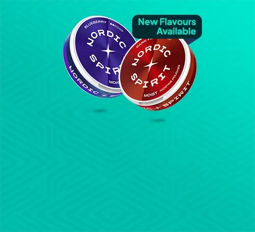 Nordic spirit nicotine pouches on an aqua green background