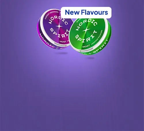 New flavour nordic spirit nic pouches on a graduated purple background