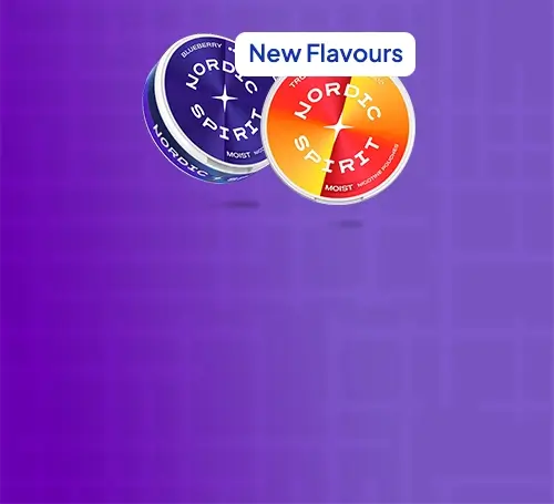 Nordic Spirit nicotine pouches with new flavours on a purple background