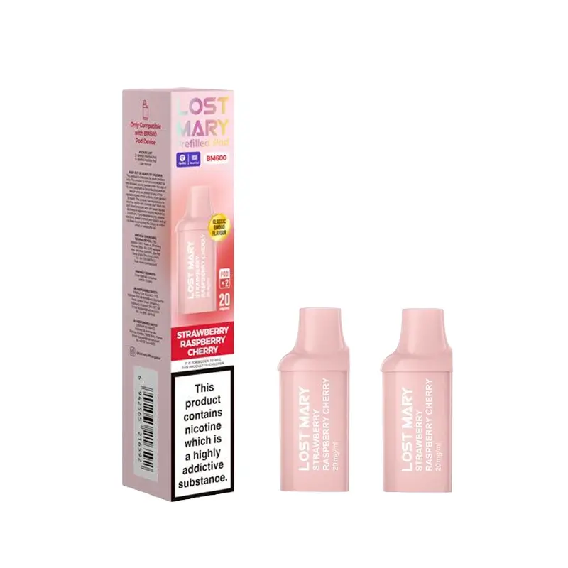 Lost Mary BM600  Strawberry Raspberry Cherry Prefilled Vape Pods 20mg - 2PK